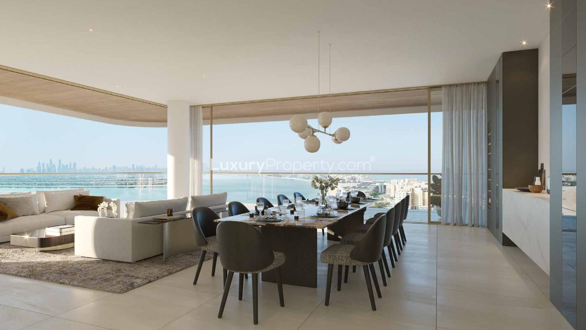 Luxurious living room in Serenia Living penthouse, Palm Jumeirah with stunning ocean views