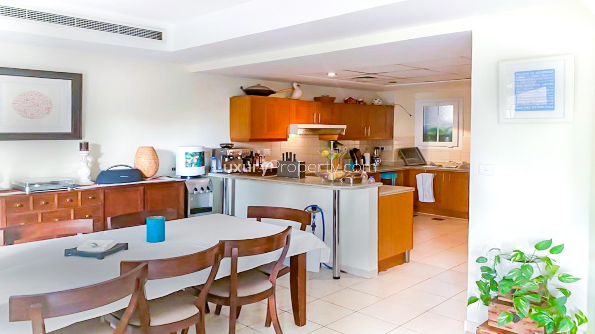 Elegant living room in 3-bedroom townhouse, Al Reem, Arabian Ranches, featuring cozy decor