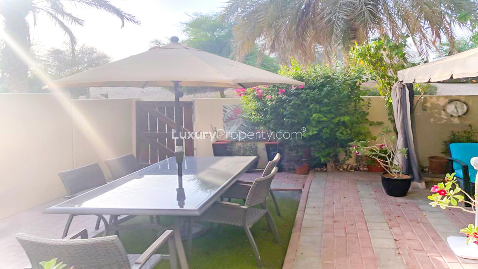 Living room in 3-bedroom townhouse, Al Reem, Arabian Ranches, for rent. Cozy and bright space