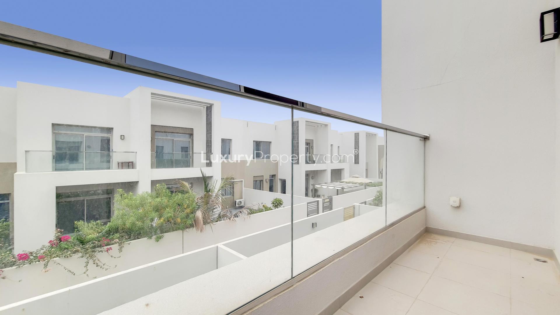 Balcony view of elegant townhouse in Reem Community, Arabian Ranches 2, Dubai