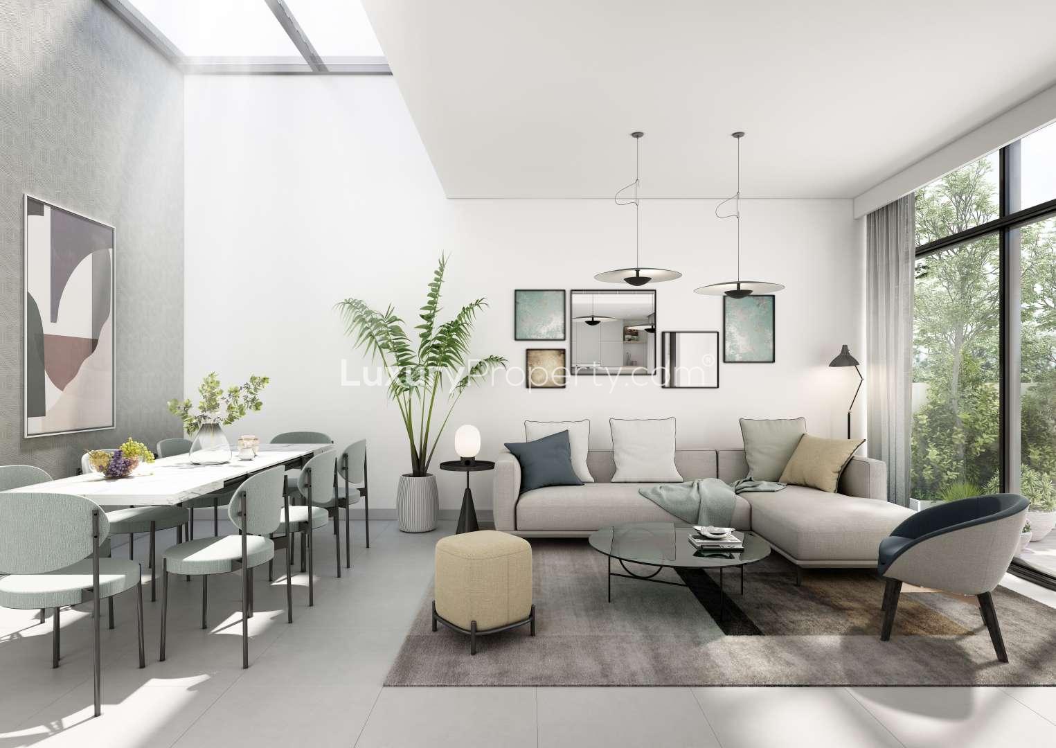 Aerial view of Zen by Indigo townhouses in Arabian Ranches III, Golf City