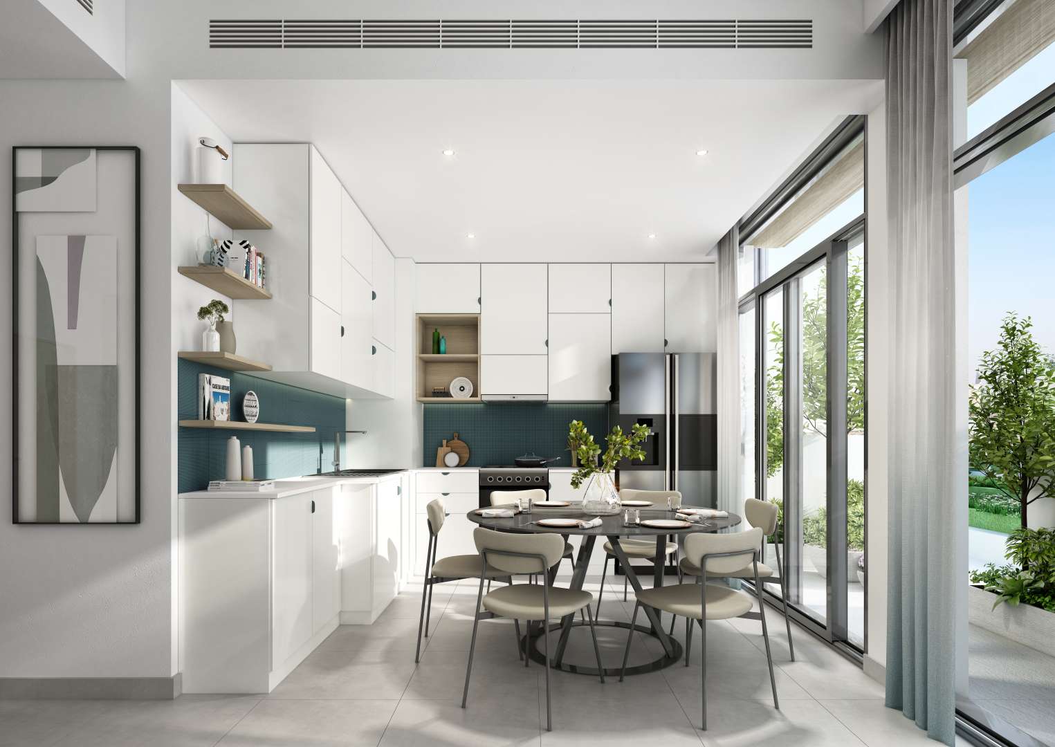 Modern living and dining area in 4-bedroom townhouse, Bliss, Arabian Ranches III