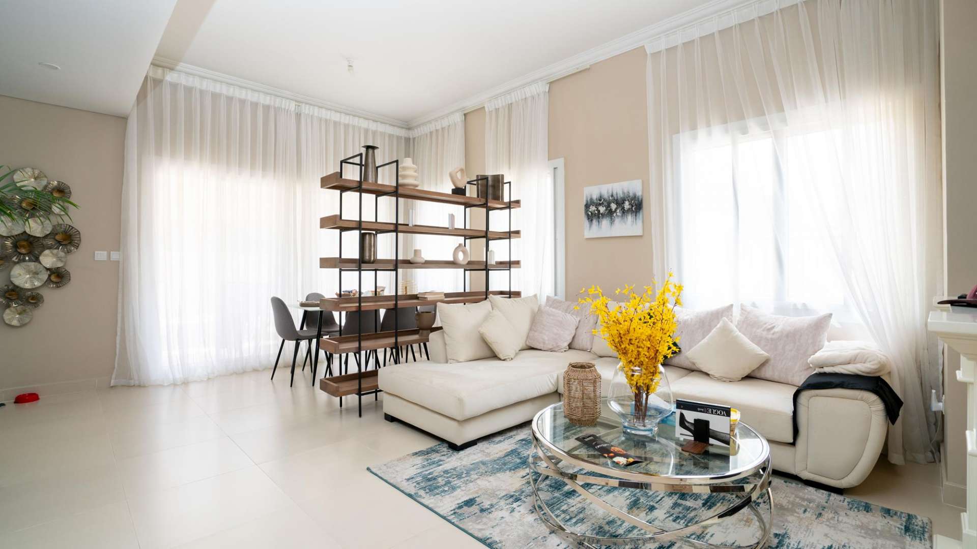 Cozy living room in upgraded 3-bedroom townhouse, Casa Dora, Serena. Modern decor and fireplace