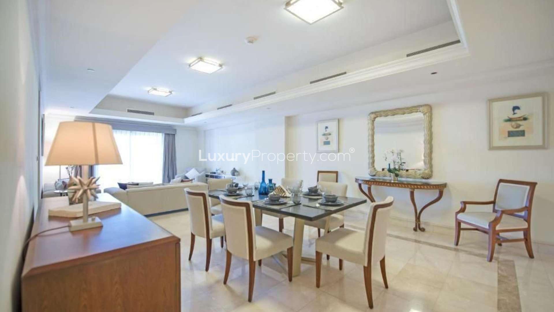 Elegant dining and living area in Fairmont Residence South townhouse, Palm Jumeirah