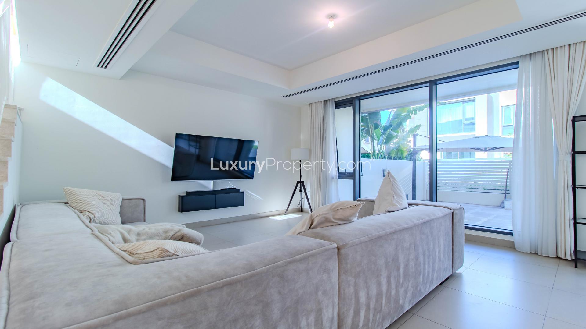 Modern villa exterior in Maple, Dubai Hills Estate, available for rent. Ref: LP34583