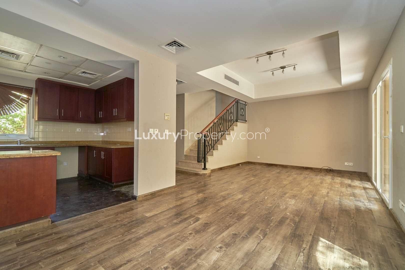 Open-plan living area in upgraded Type C villa, Palmera 4, Arabian Ranches, for rent