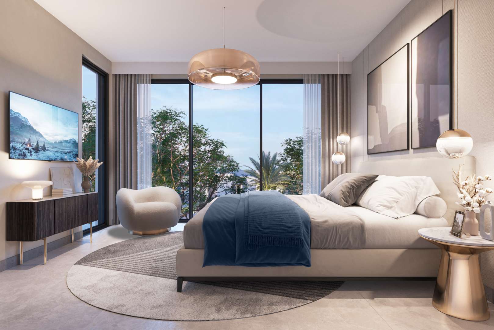 Modern living room in Aura Gardens townhouse, open layout, stylish decor, large windows, natural light