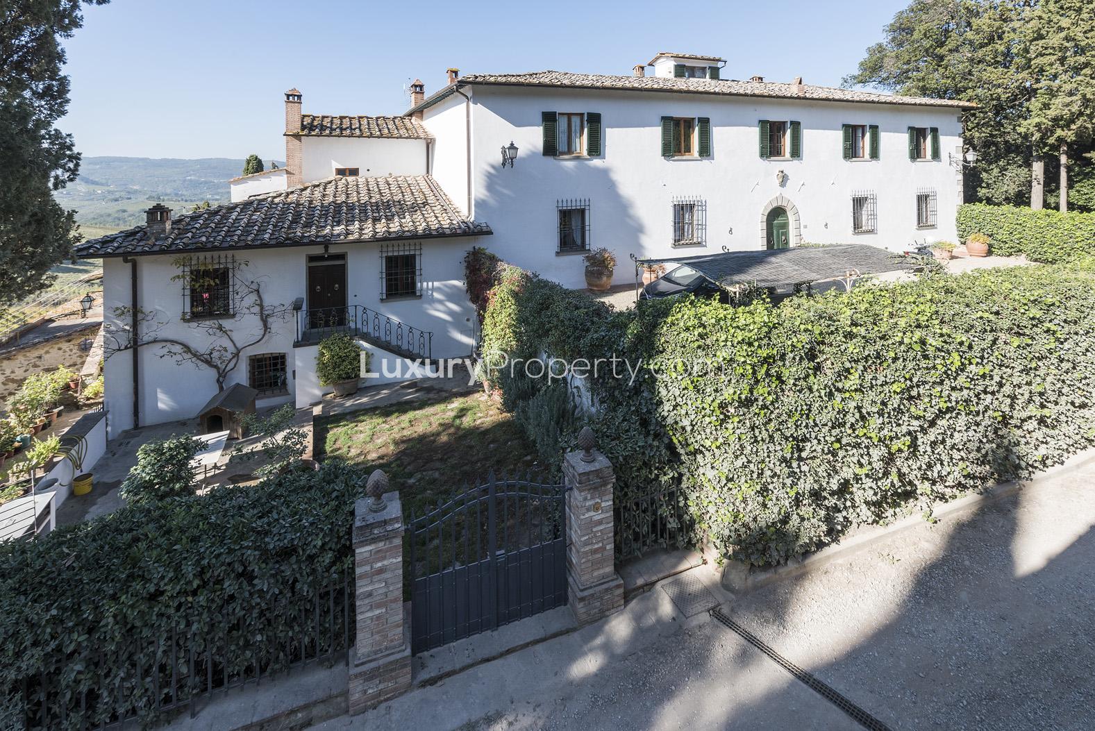 15th Century Florence villa wine cellar with barrels, Borgo In Chianti estate for sale