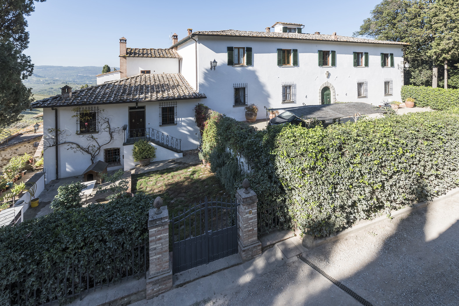 15th Century Florence villa wine cellar with barrels, Borgo In Chianti estate for sale