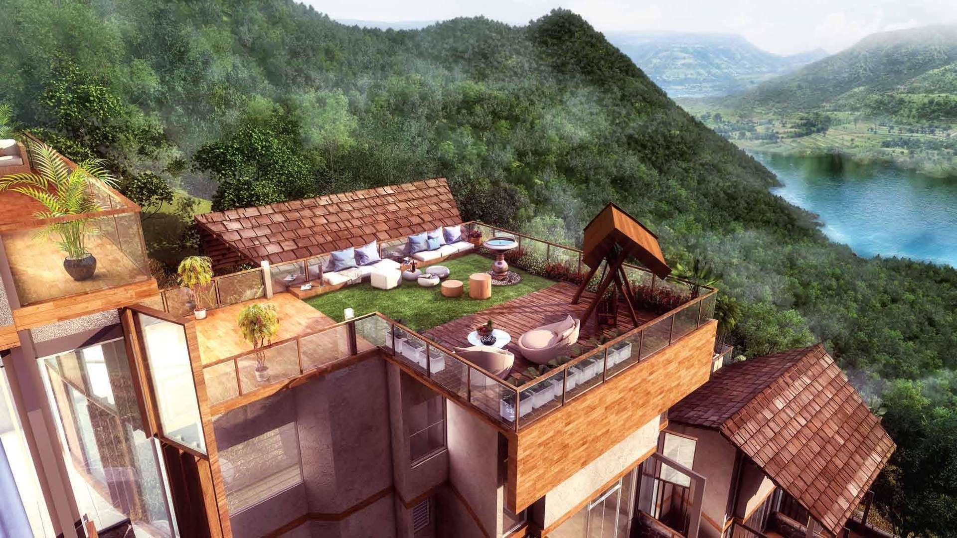 Luxury Glen Royale villa in Panchgani with poolside bar and lounge chairs for sale