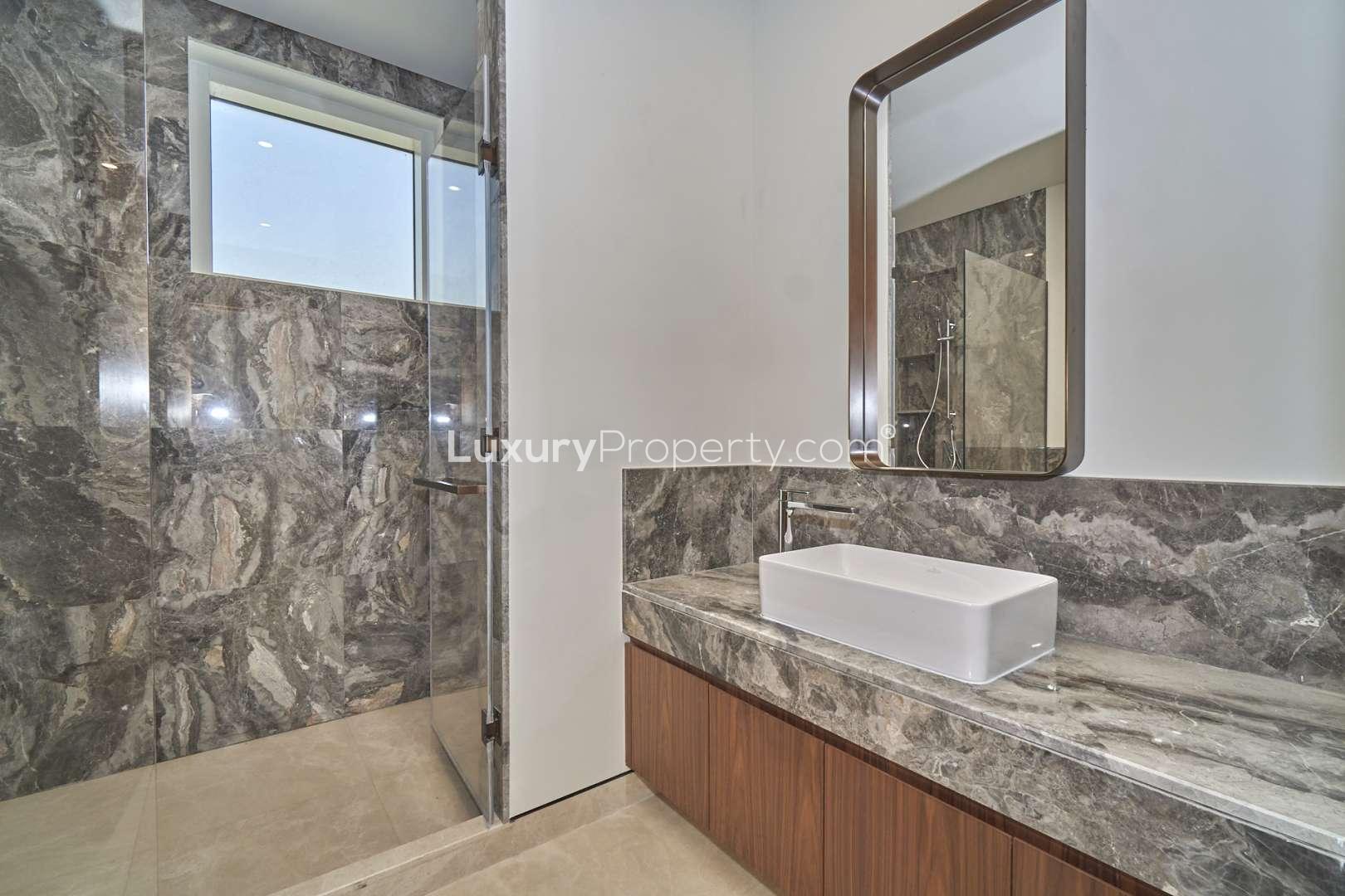 Modern villas in Dubai Hills Estate Golf Place with scenic views from balcony