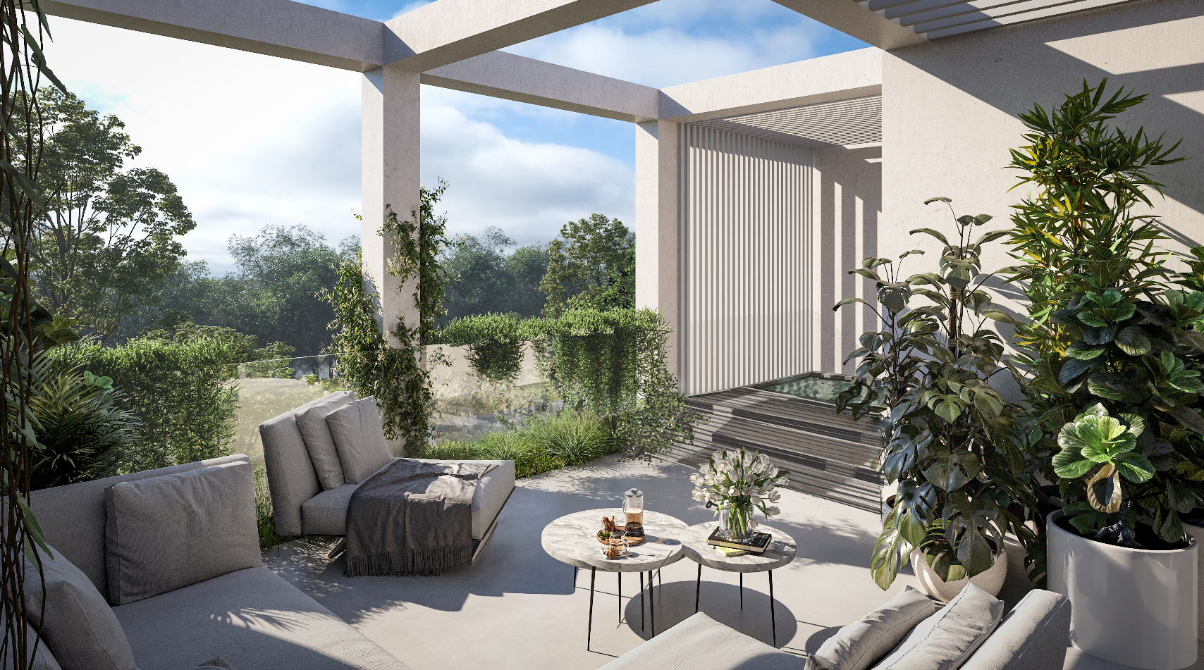 Studio bedroom interior at Ixora Villas, Al Barari, for sale, modern design