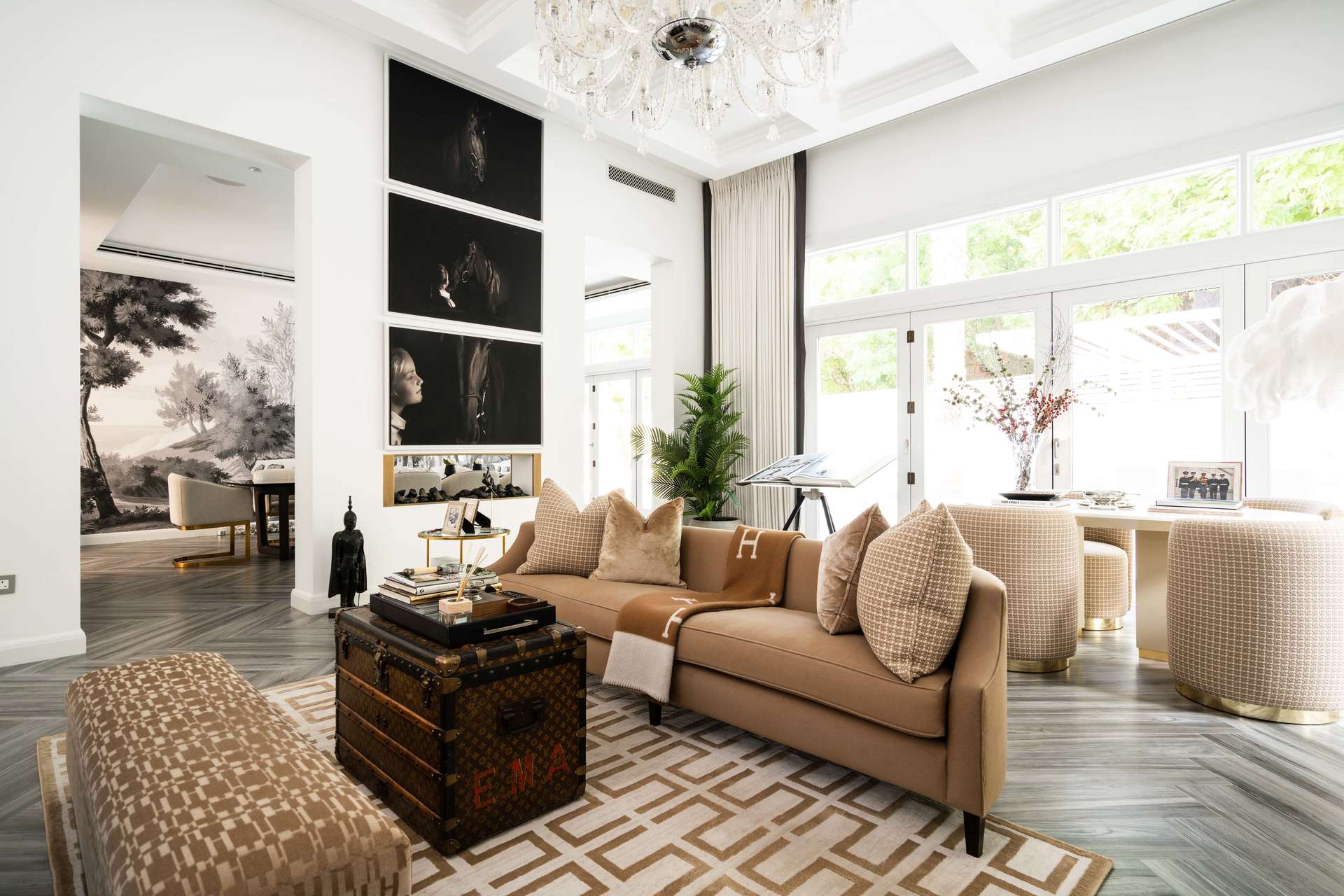 Luxurious living room in upgraded Bromellia Villa, Jasmine Leaf, Al Barari, for sale