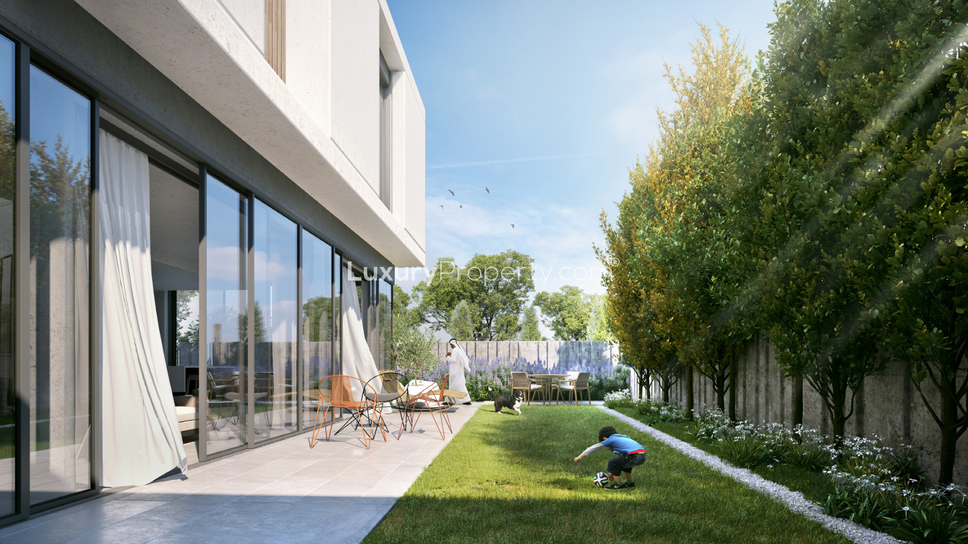 Modern villa exterior with spacious garden in June 2, Arabian Ranches III