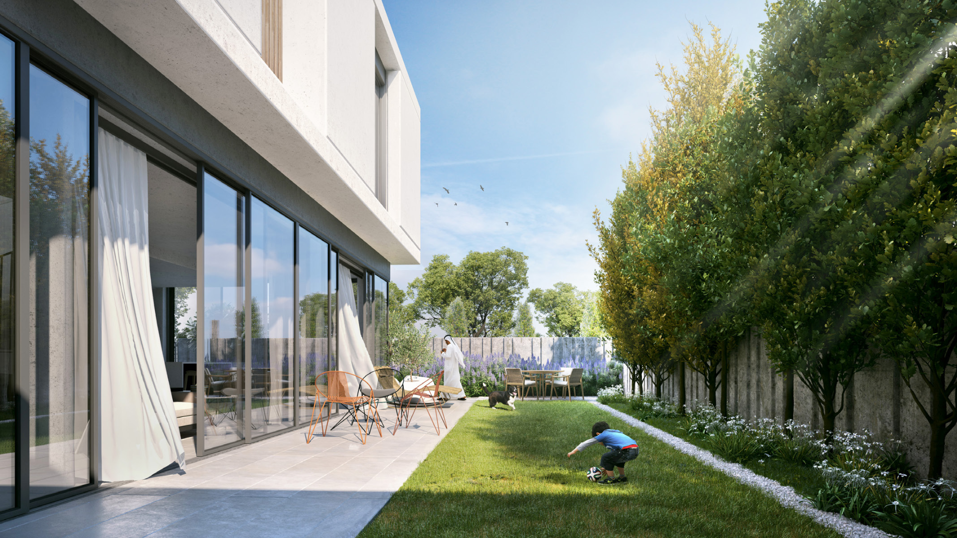 Modern villa exterior with spacious garden in June 2, Arabian Ranches III