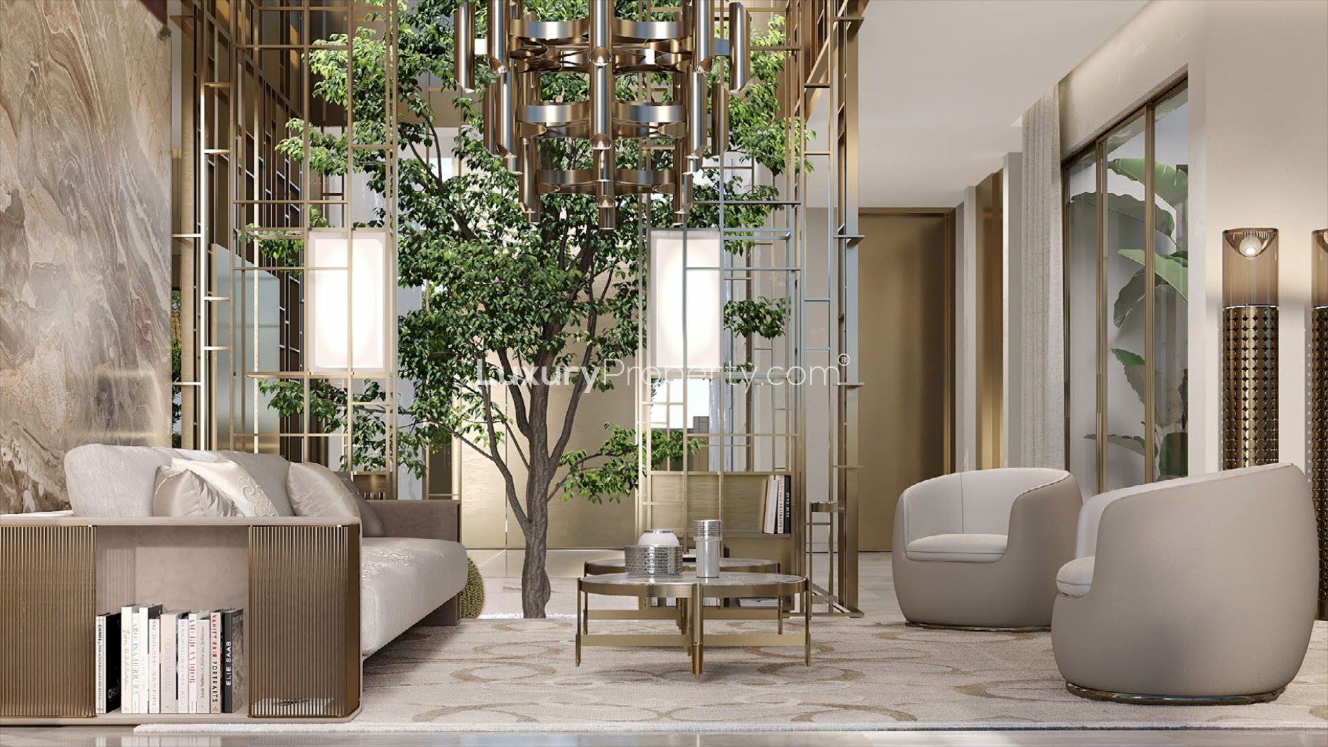 Luxurious living room in Palm Hills Golf Course Villas, Dubai Hills Estate, for sale