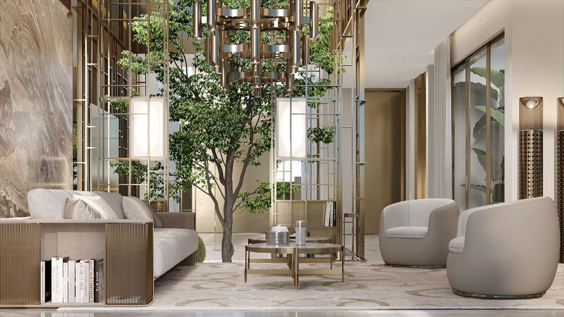 Luxurious living room in Palm Hills Golf Course Villas, Dubai Hills Estate, for sale