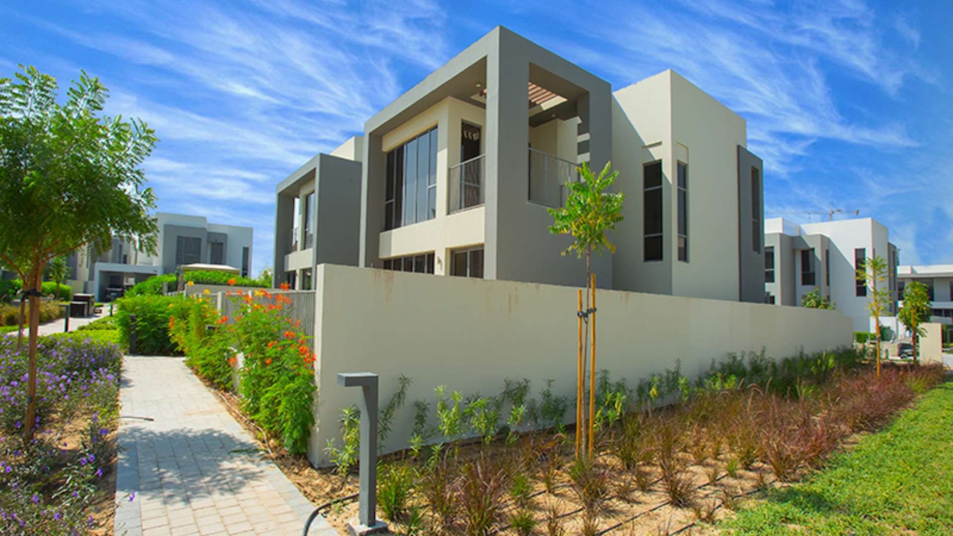 Modern 4-bedroom villa exterior in Sidra Villas, Dubai Hills Estate, available for rent
