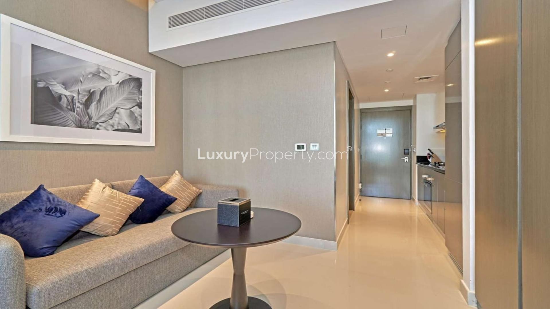 Stylish furnished studio apartment interior at Damac Maison Prive, Business Bay for rent