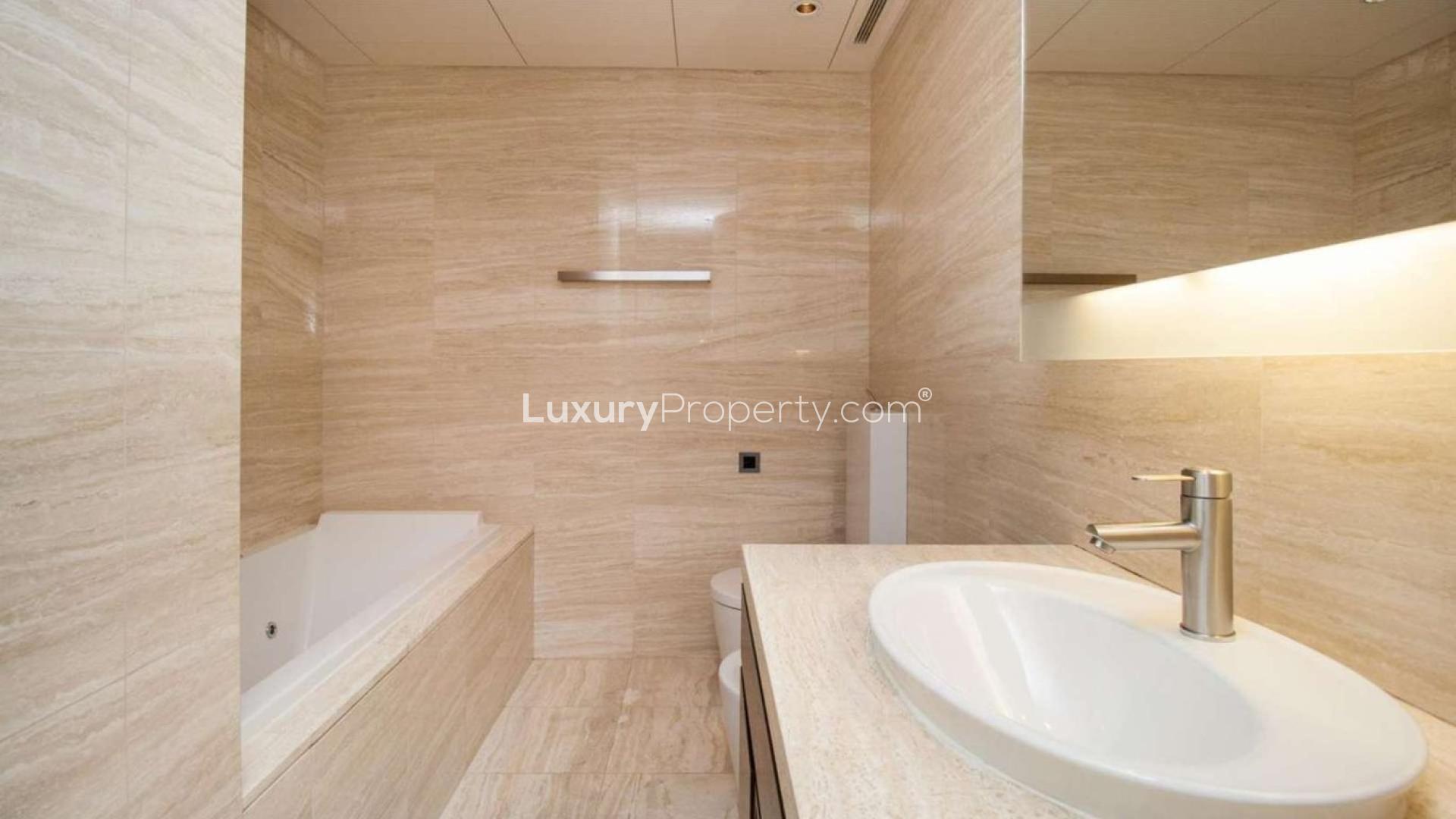 Studio apartment interior with city view in Burj Khalifa, Downtown Dubai, for rent