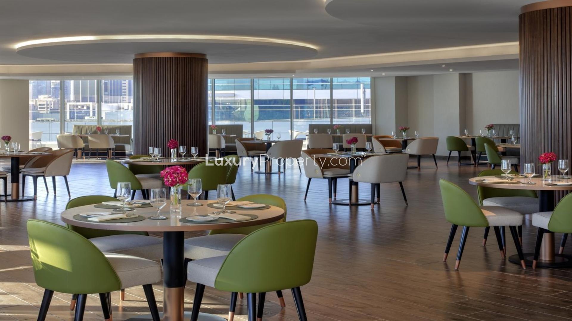 Elegant living area in 1-bedroom serviced apartment, Avani Palm View, Dubai Media City