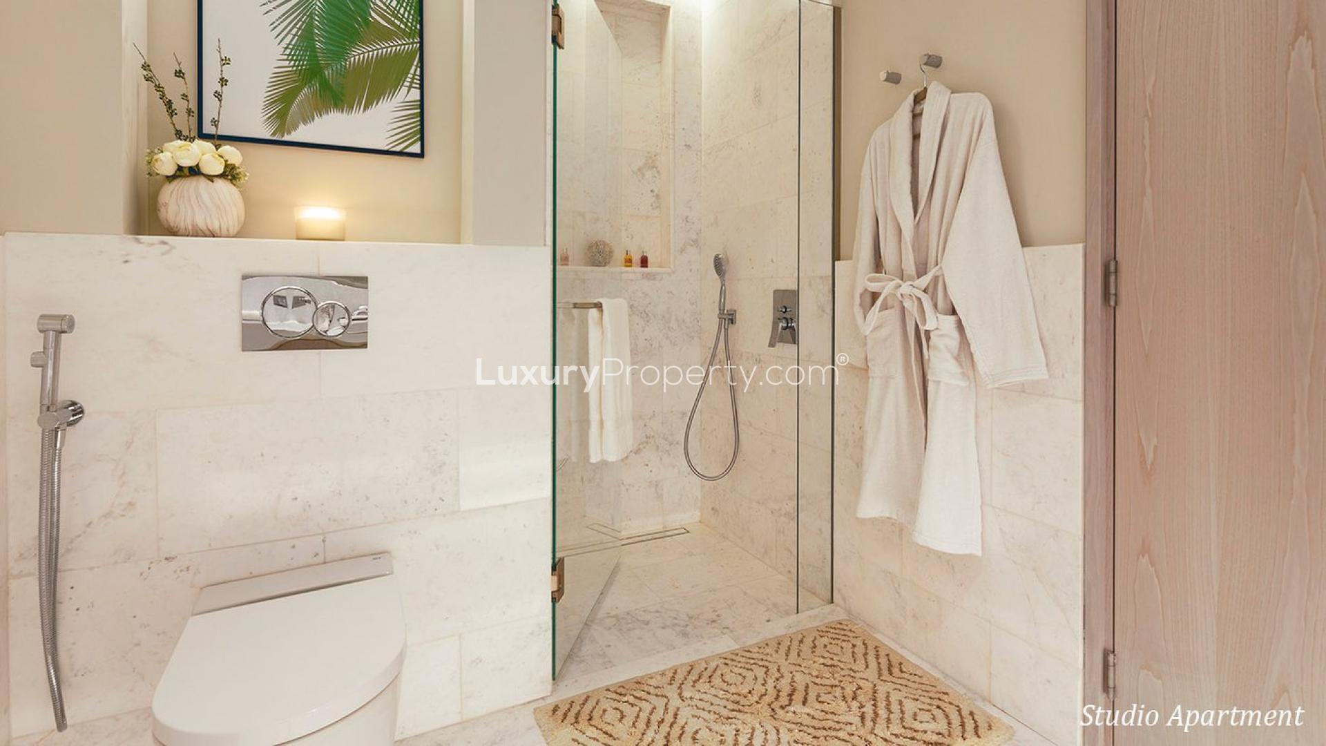 Aerial view of Palm Jumeirah from The Palm Tower studio apartment for rent