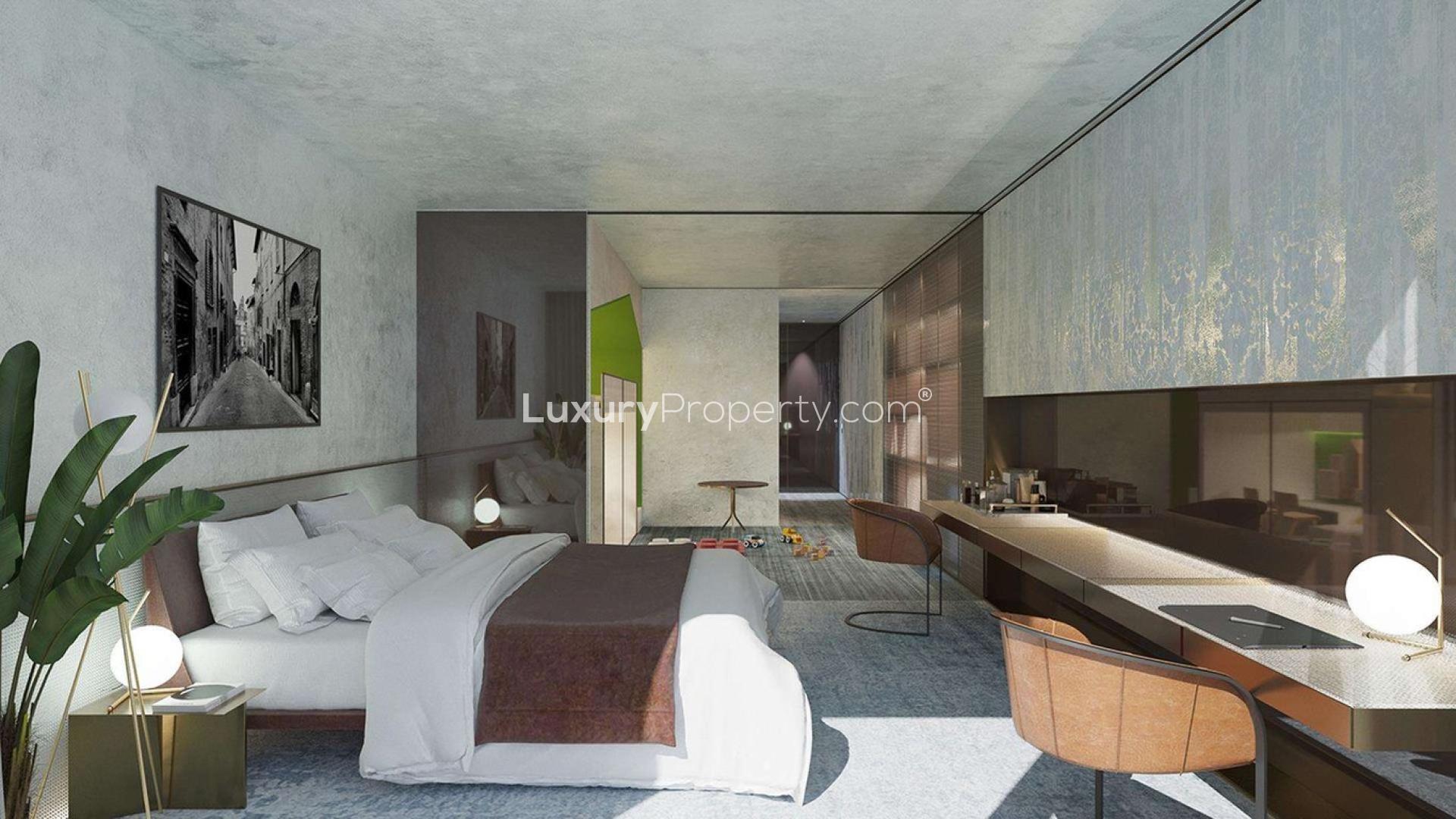 Luxury studio apartment interior in Portofino Hotel Residences, The World Islands, for sale