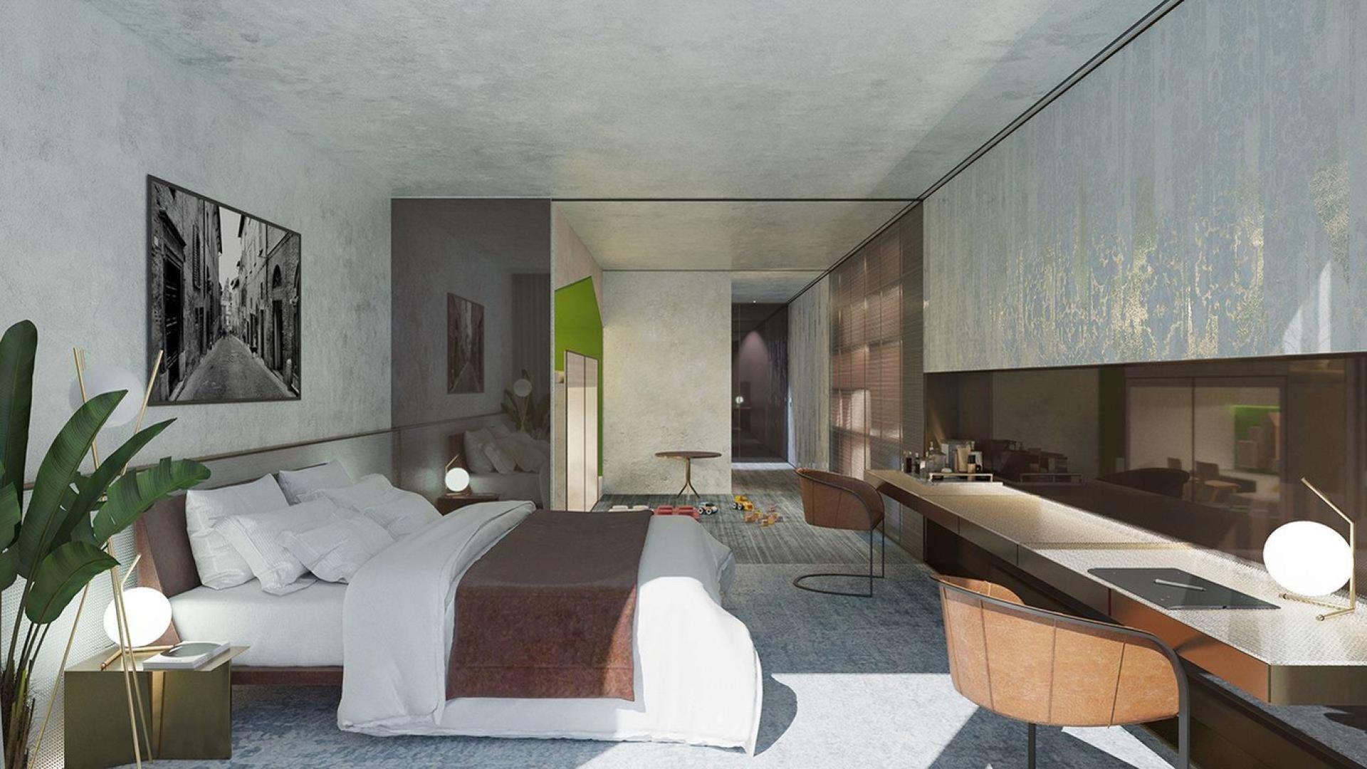 Luxury studio apartment interior in Portofino Hotel Residences, The World Islands, for sale