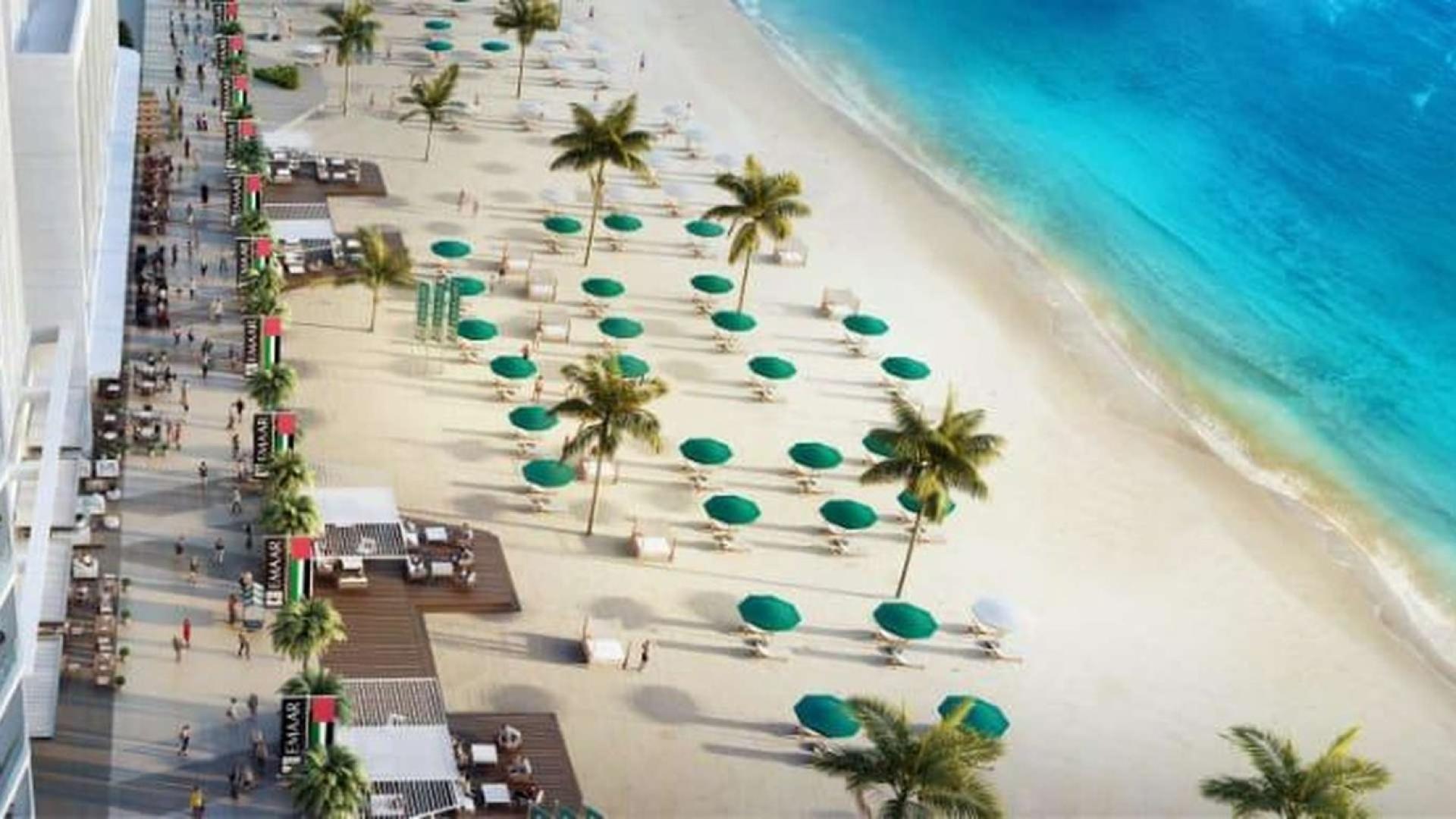 N/A,Aerial view of Emaar Beachfront, Dubai Harbour with umbrellas and turquoise sea