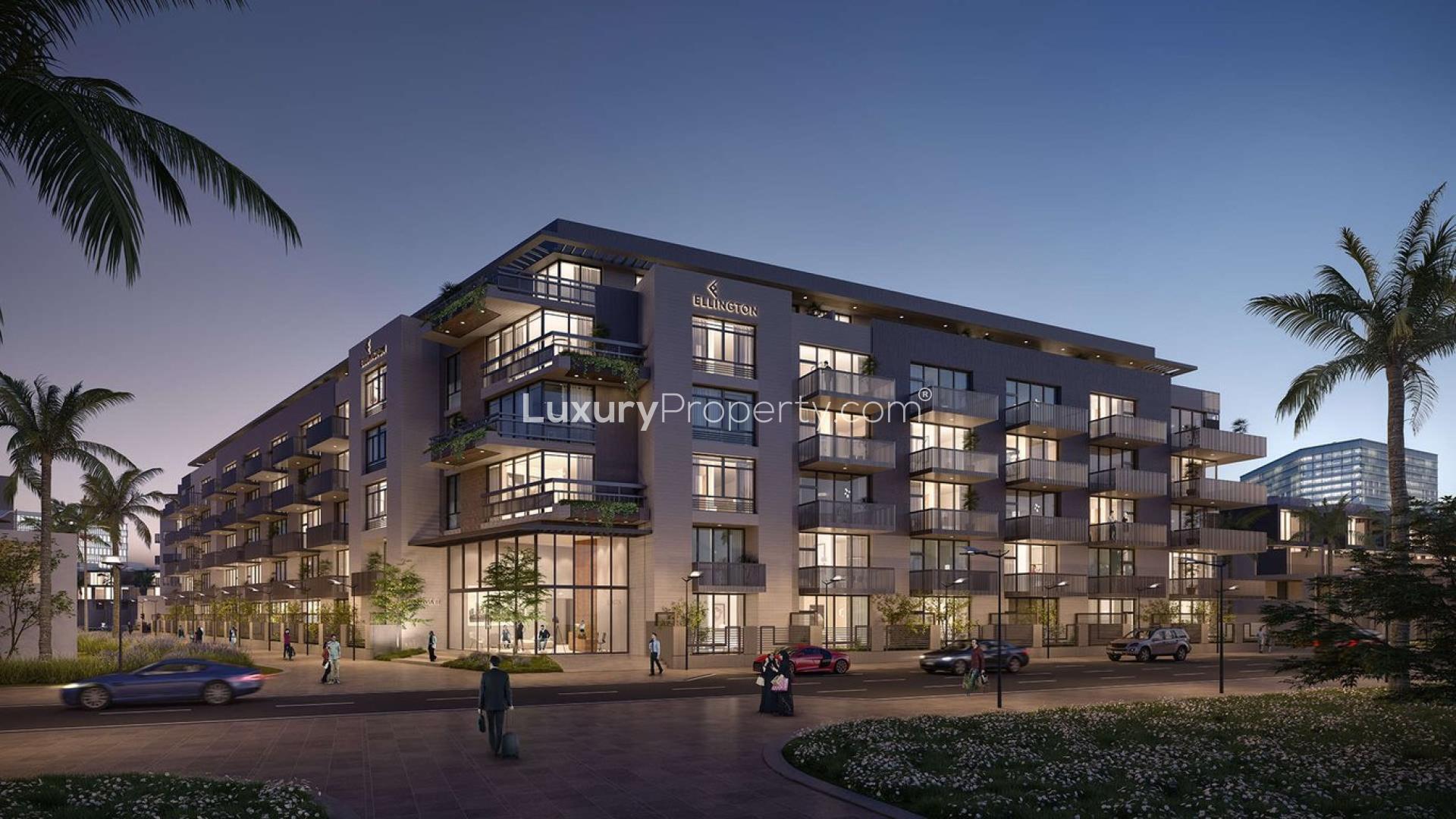 Stylish studio apartment interior at Belgravia III, Jumeirah Village Circle, with modern furnishings