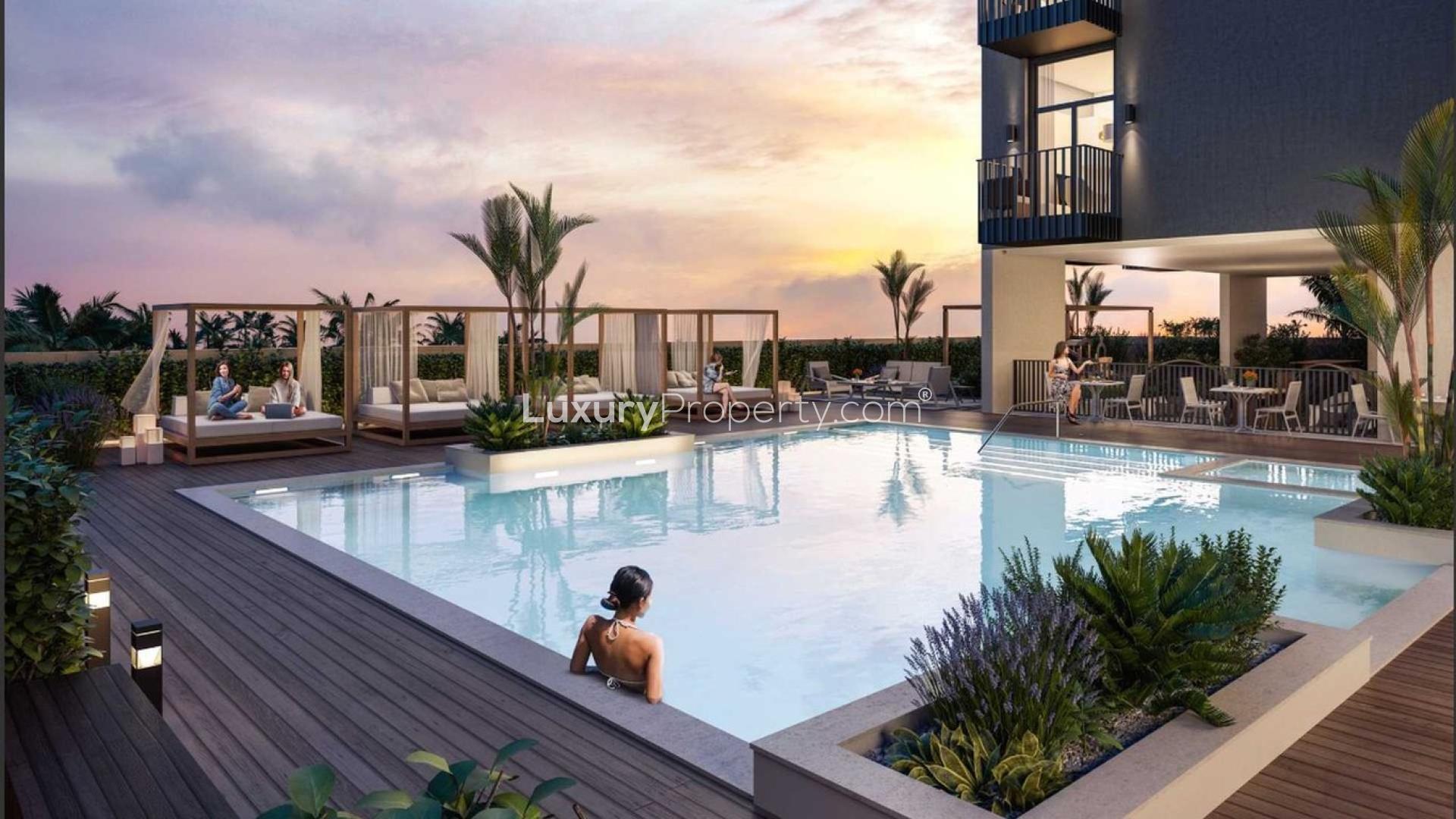 Luxurious poolside at The Sloane, Jumeirah Village Circle apartment for sale, studio listing