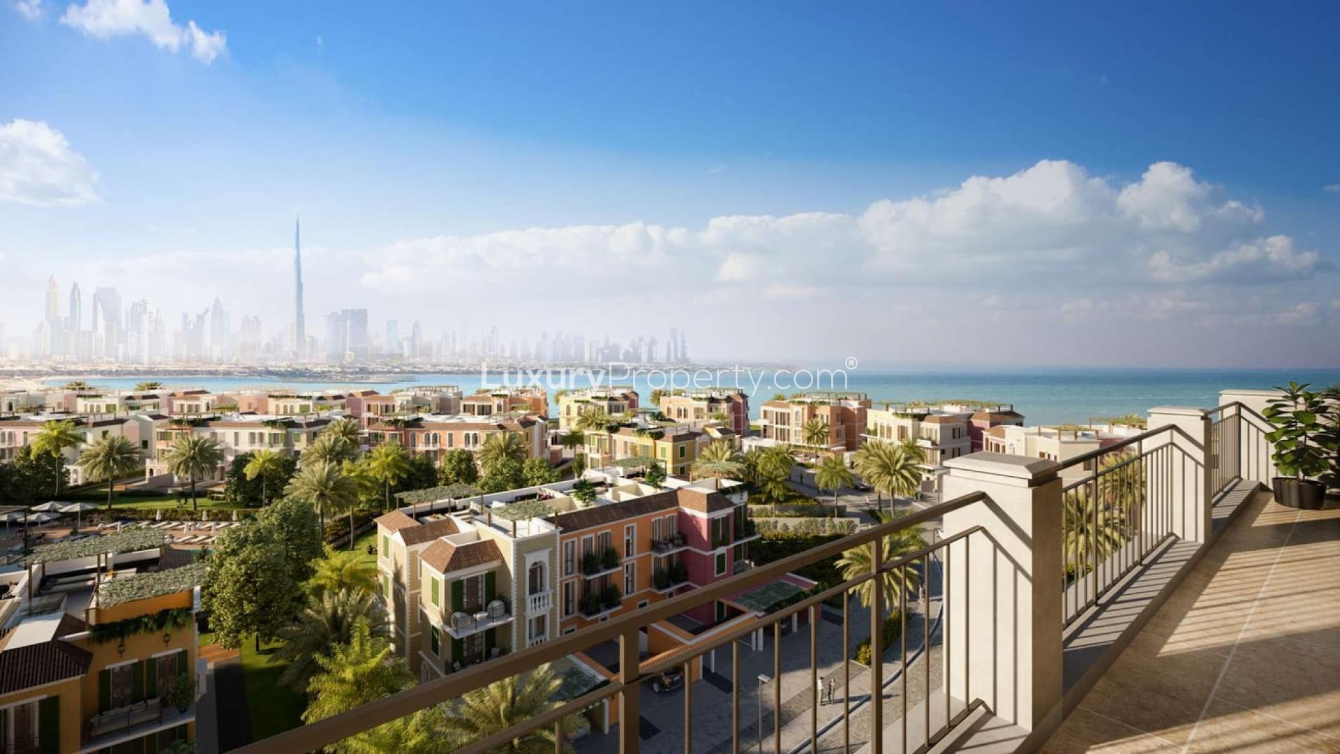 Studio living room interior at La Sirene Apartments, La Mer, Jumeirah, featuring modern decor