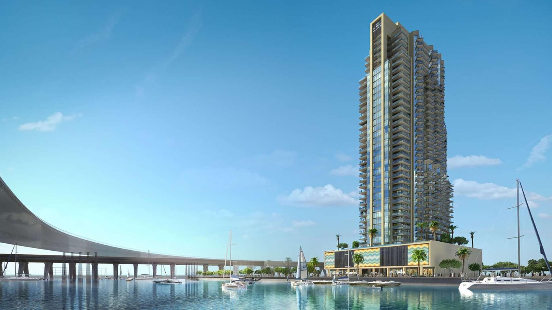 Luxury studio apartments overlooking Dubai Canal at sunset, Urban Oasis, Business Bay