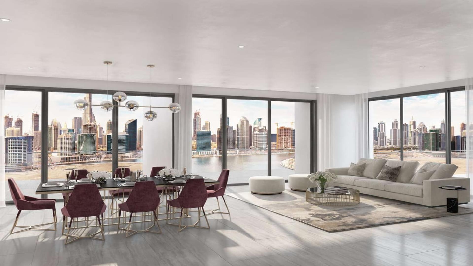 Luxurious waterfront bedroom view in two-bedroom apartment, Business Bay, Peninsula community