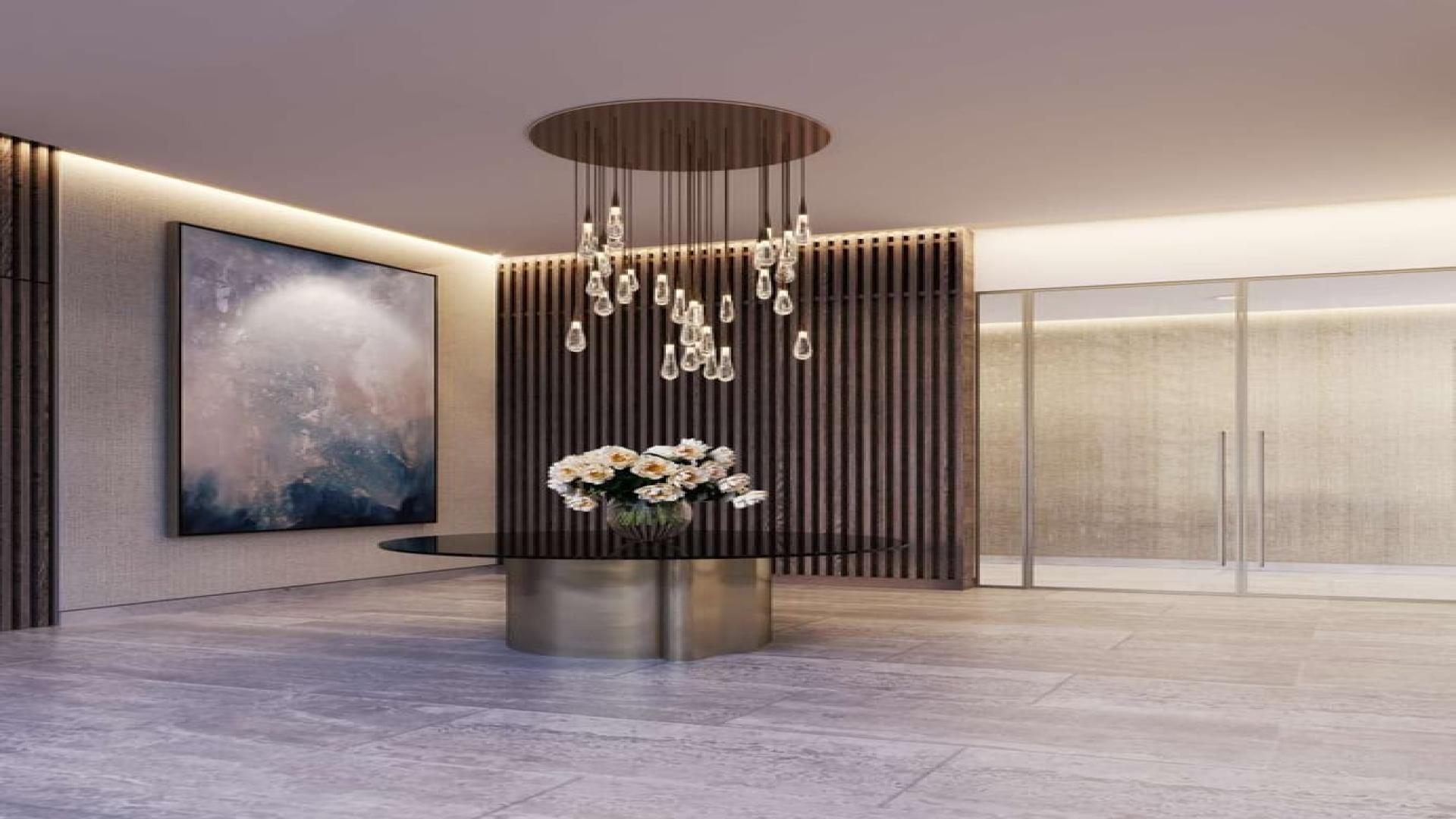 Studio apartment interior in Peninsula Two, Business Bay, featuring modern furniture and decor