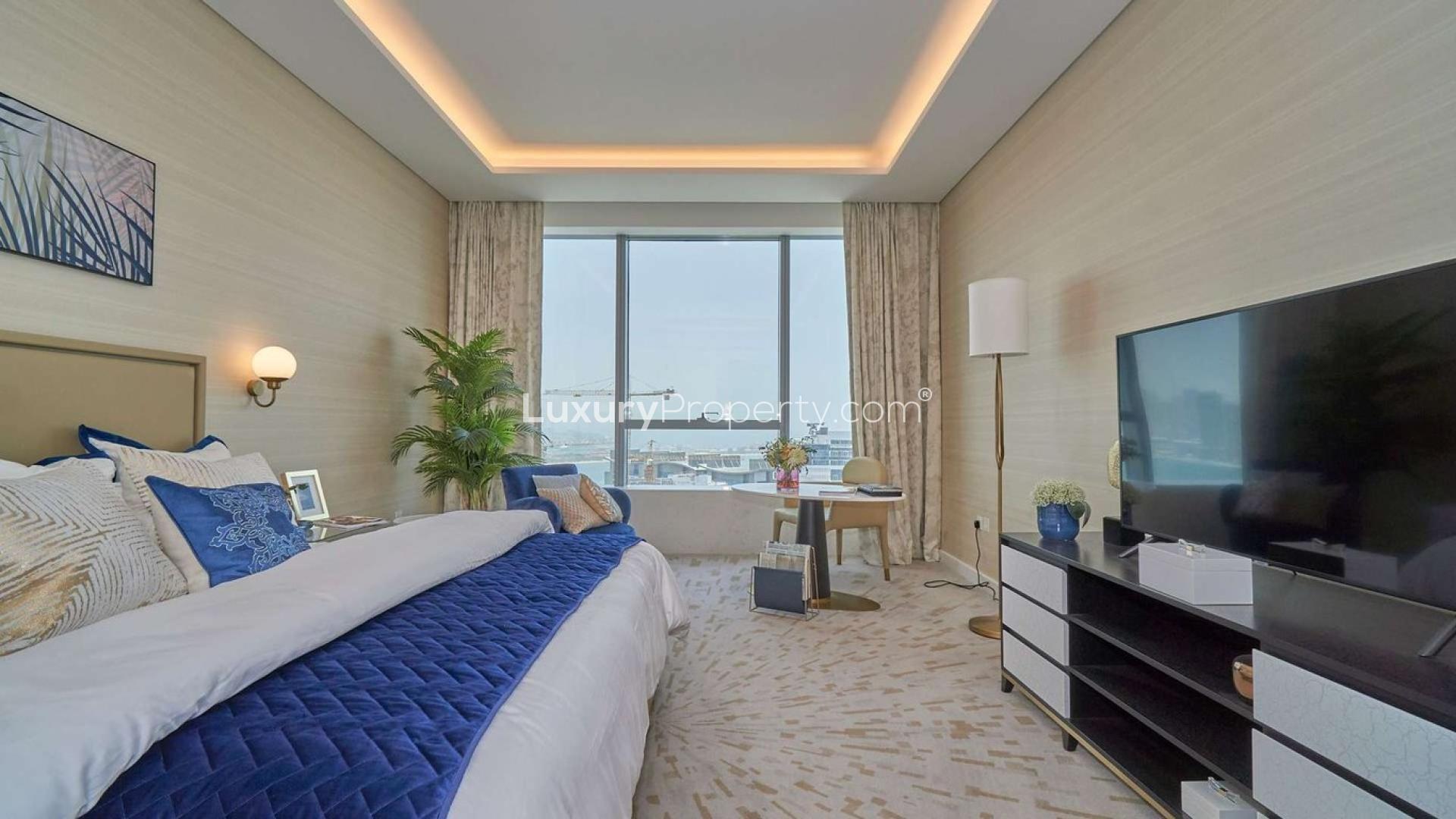 Studio apartment interior in Palm Tower, Palm Jumeirah, featuring modern decor and cozy ambiance