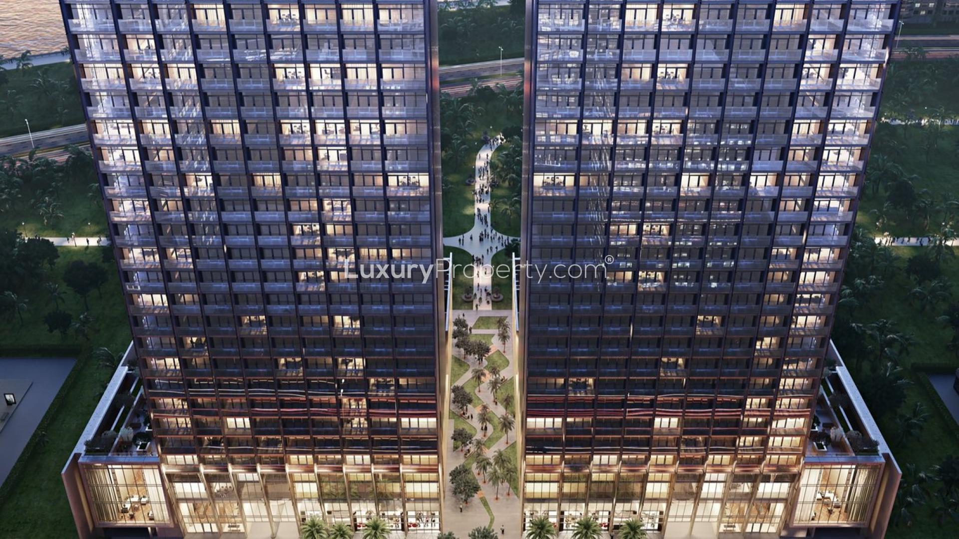 Modern studio apartment bedroom interior at The Sterling, Business Bay, Dubai, for sale