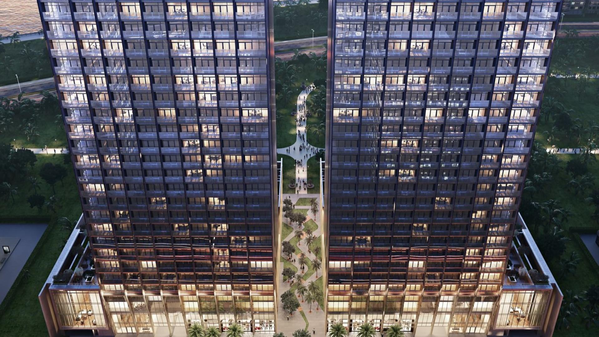 Modern studio apartment bedroom interior at The Sterling, Business Bay, Dubai, for sale