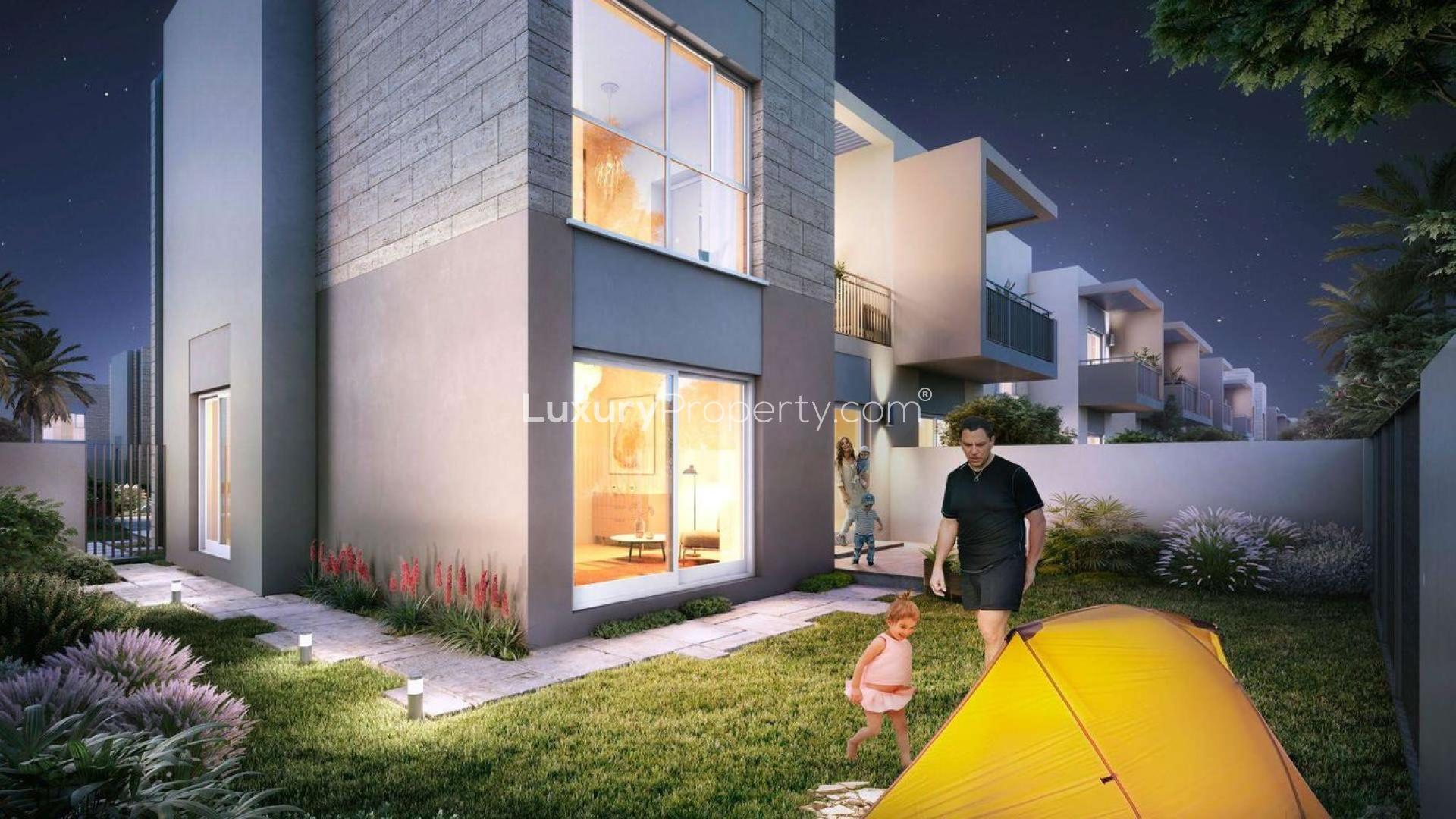 Modern townhouse exterior in Saffron by Emaar, Dubai South, showcasing luxury living