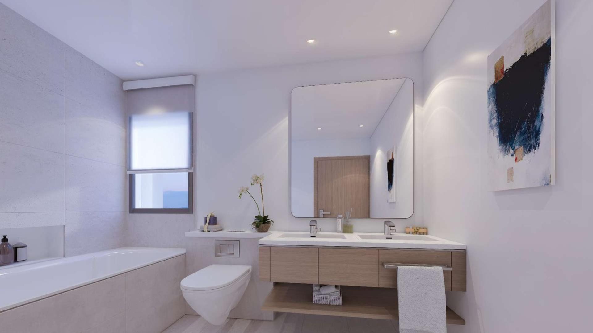 Modern living room in La Rosa IV townhouse, Villanova, Dubailand, with garden view