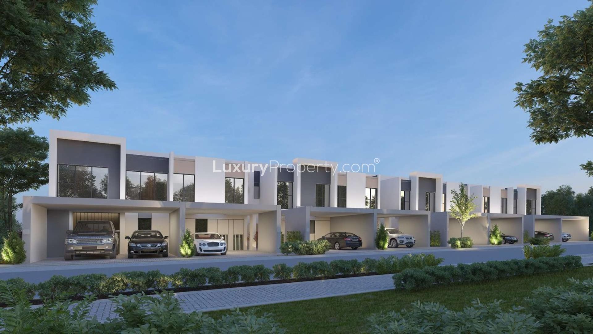 Modern townhouses in La Rosa VI, Villanova, Dubai Land, surrounded by greenery, for sale