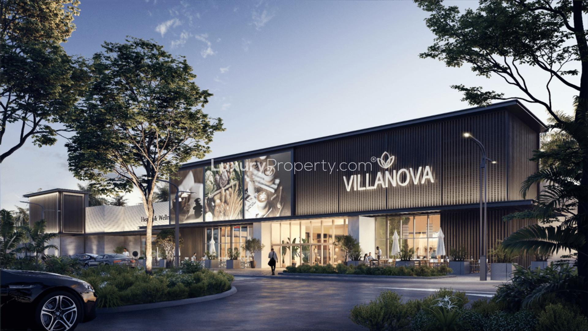 Contemporary open-plan living area with garden view in La Rosa townhouse, Dubai Land