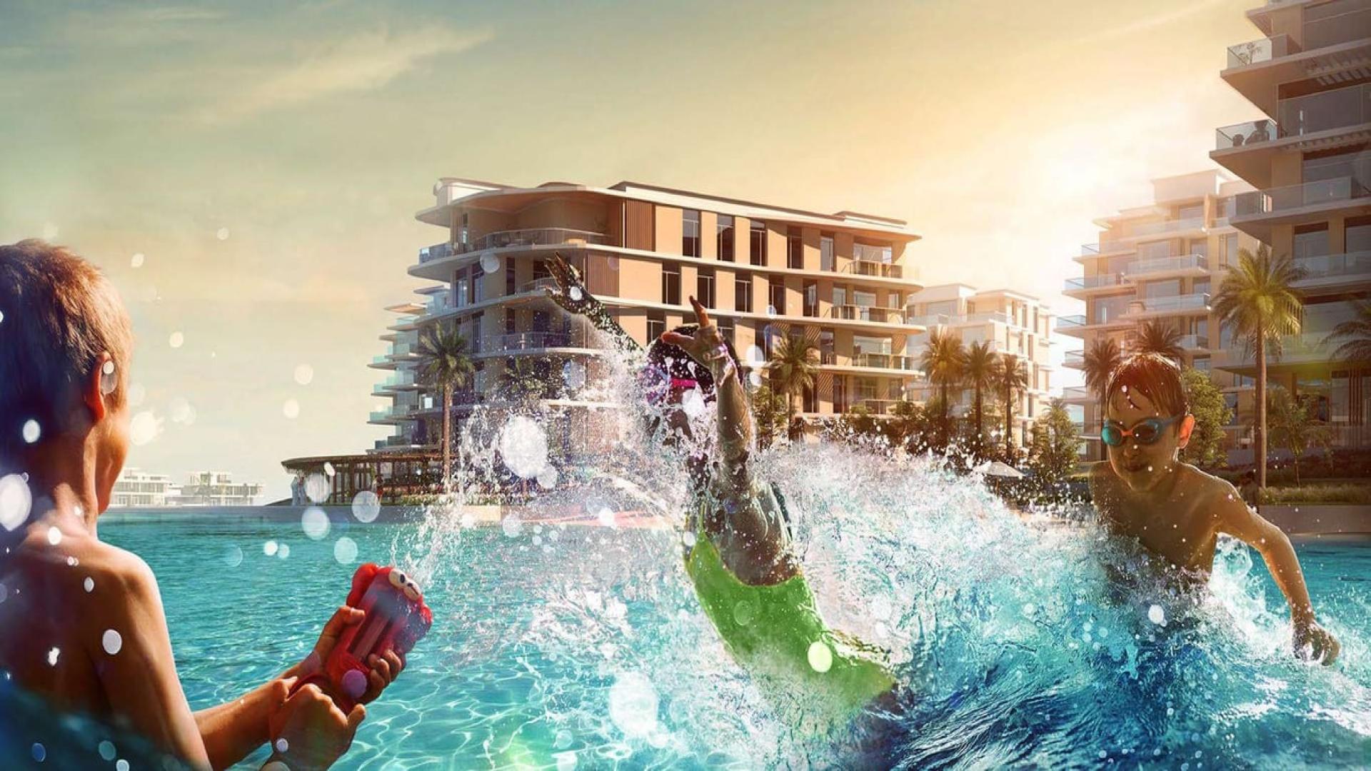 Modern Tilal Al Ghaf villa exterior with lush landscaping, available for sale