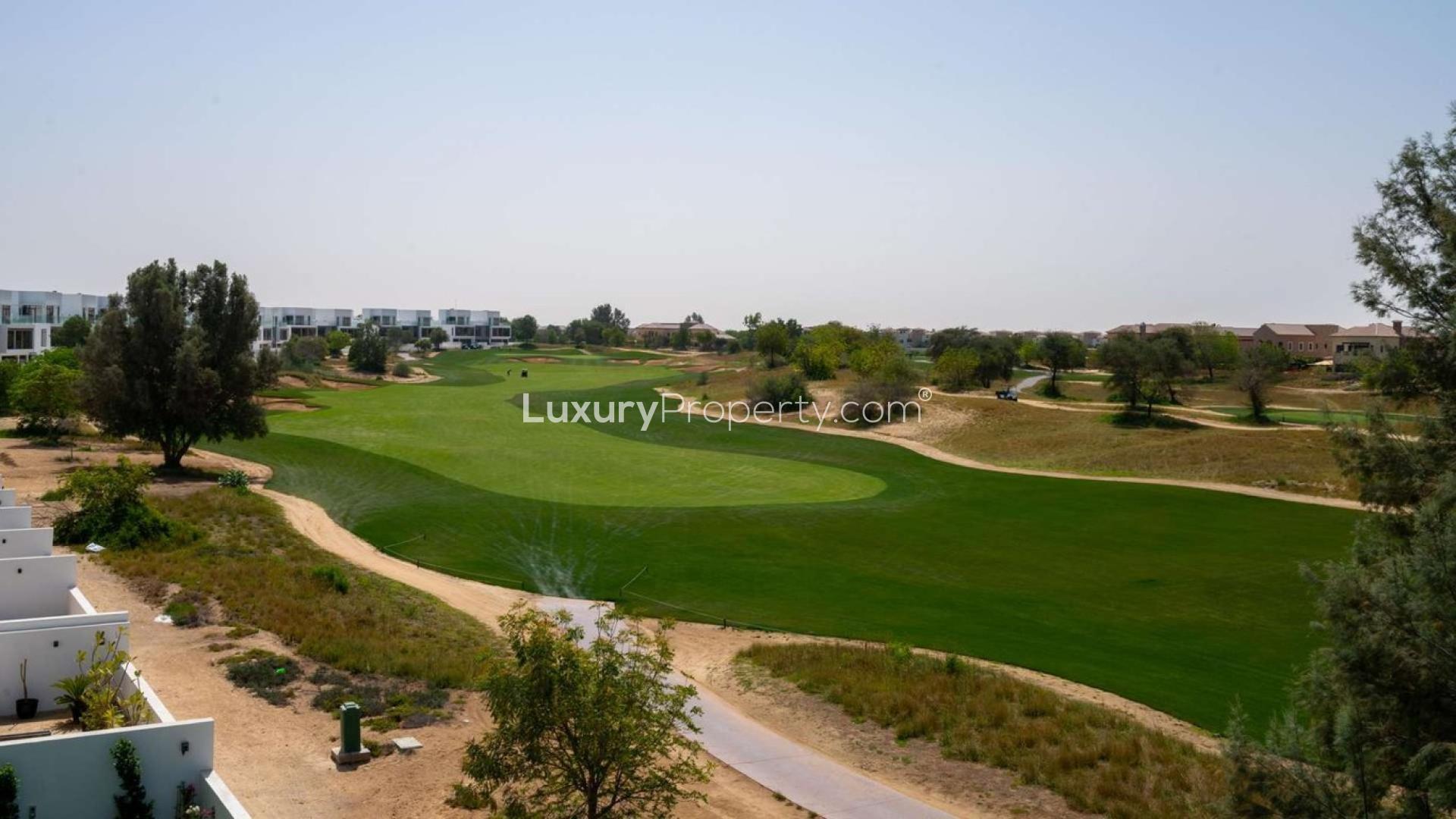 Golf course view from contemporary townhouse in Jumeirah Golf Estates, Jumeirah Luxury community