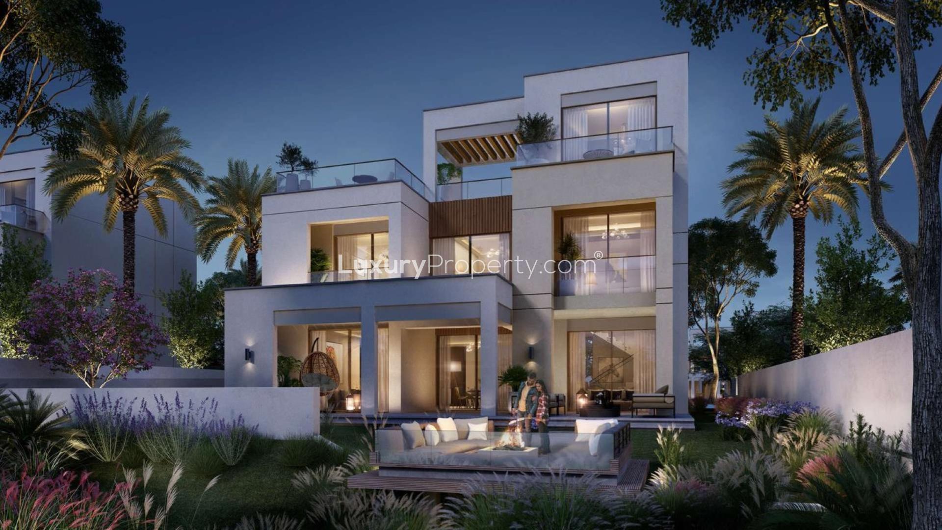 Modern villa exterior in Caya, Arabian Ranches 3, available for sale. Studio with three bathrooms