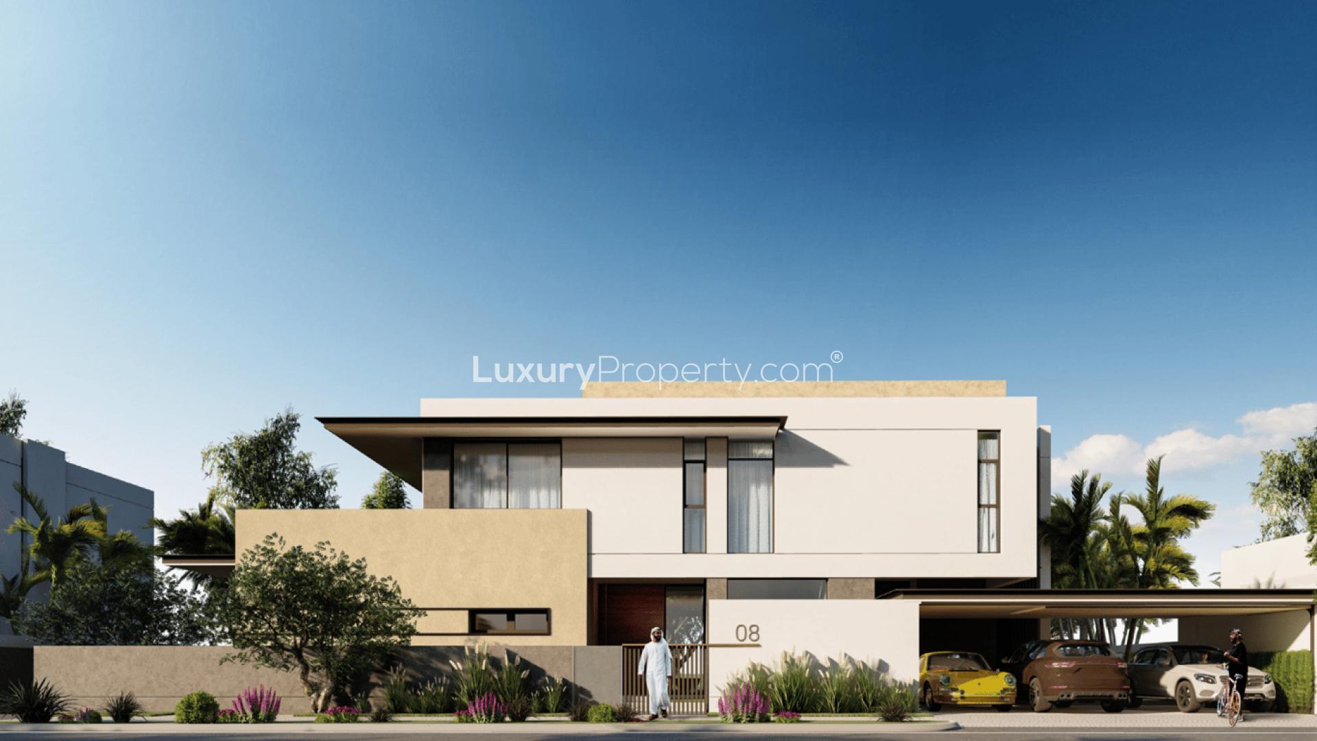 Modern villa exterior with lush landscaping in Tilal Al Furjan, Al Furjan District
