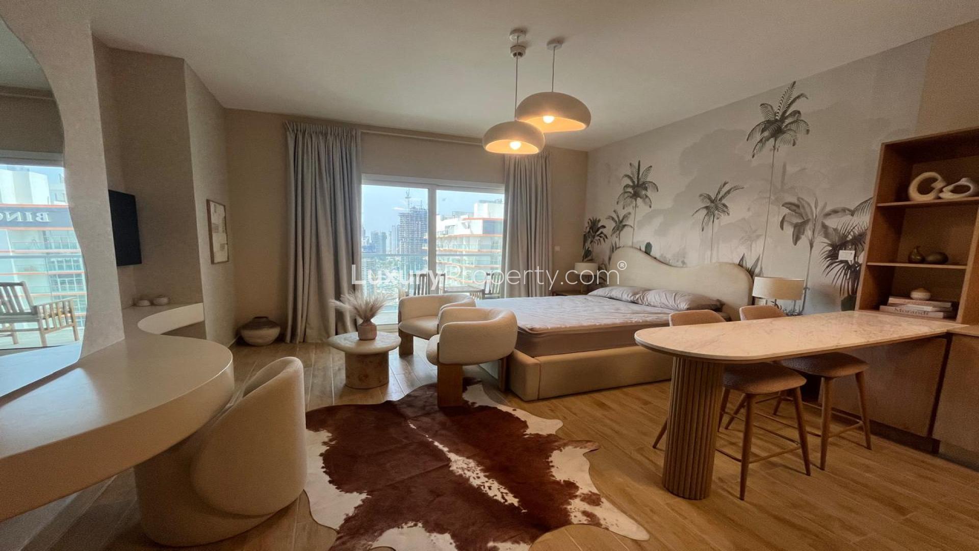 Fully upgraded studio kitchen and dining area in AG Tower, Business Bay apartment