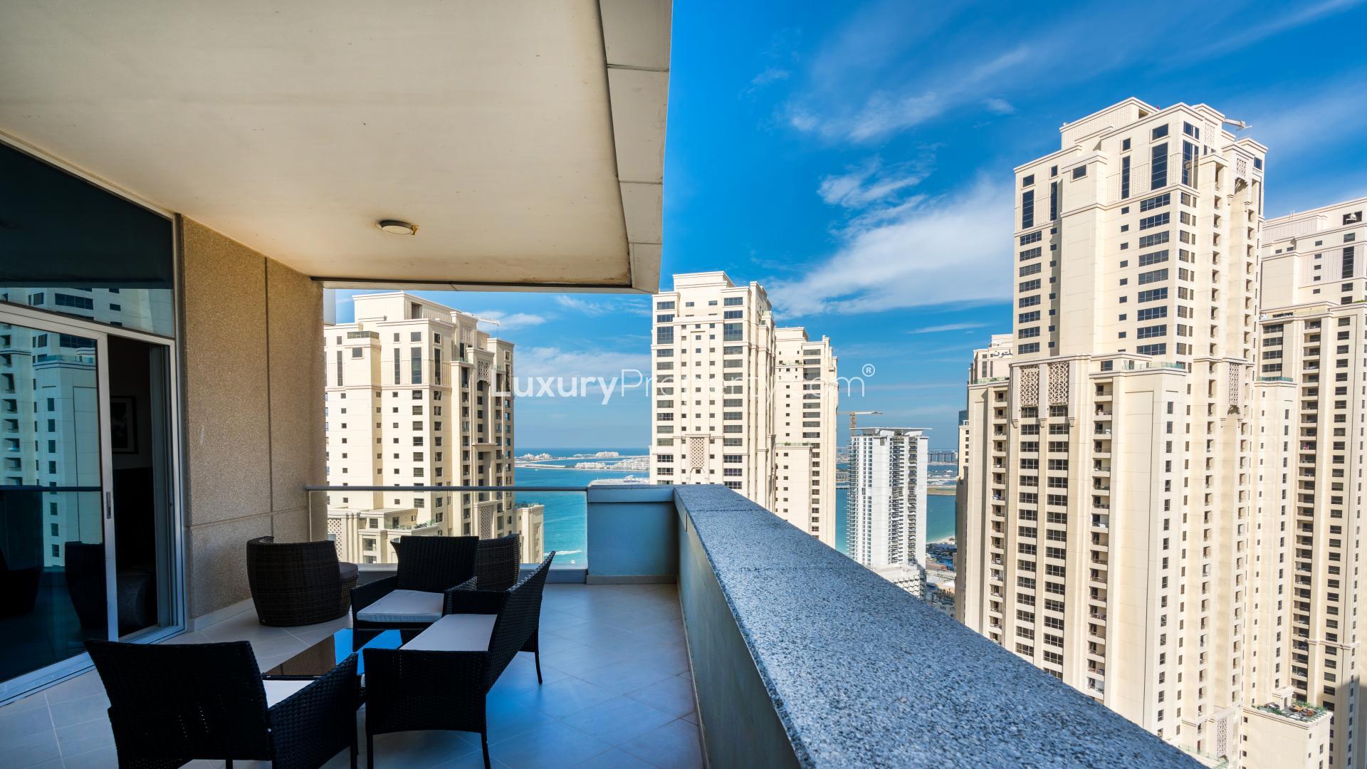 Luxurious furnished studio apartment interior in Paloma Tower, Dubai Marina, modern design