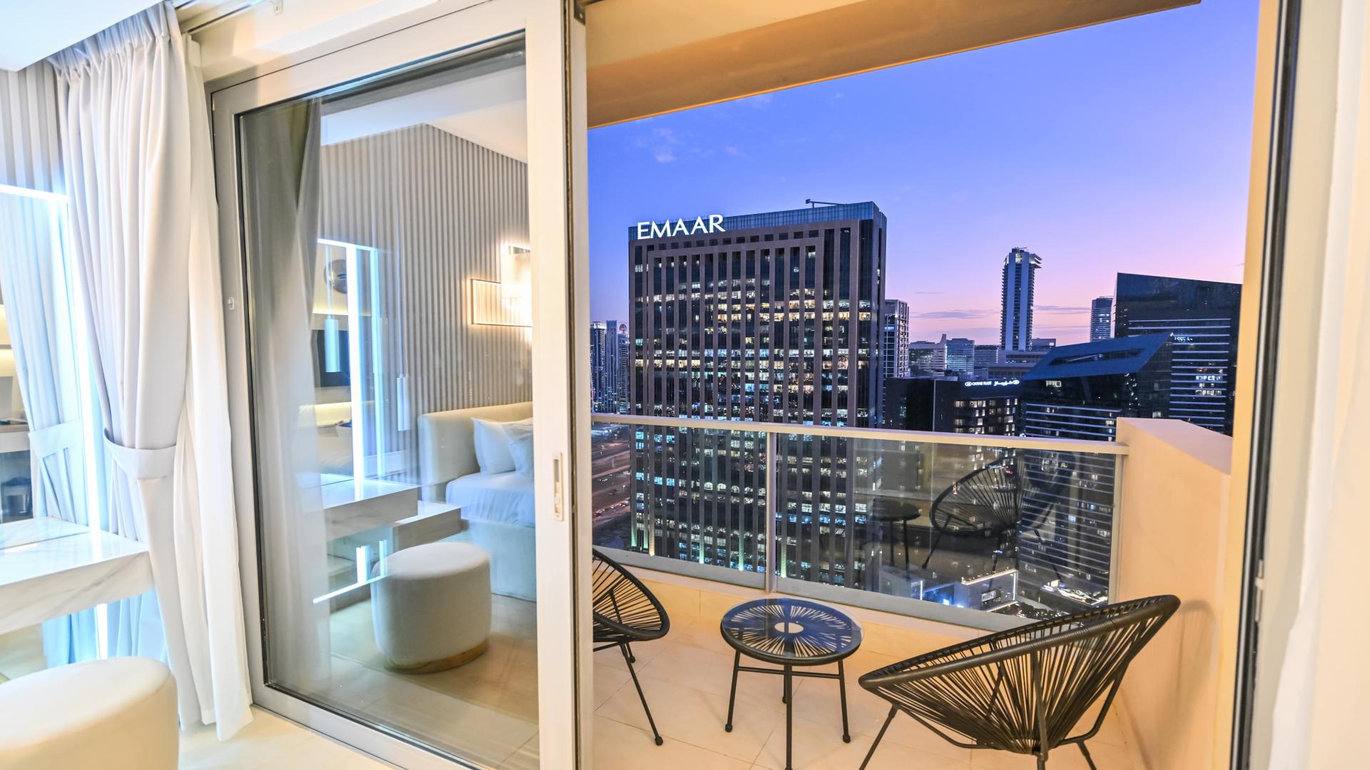 Aerial view of Dubai Marina skyline at sunset from JW Marriott apartment for sale