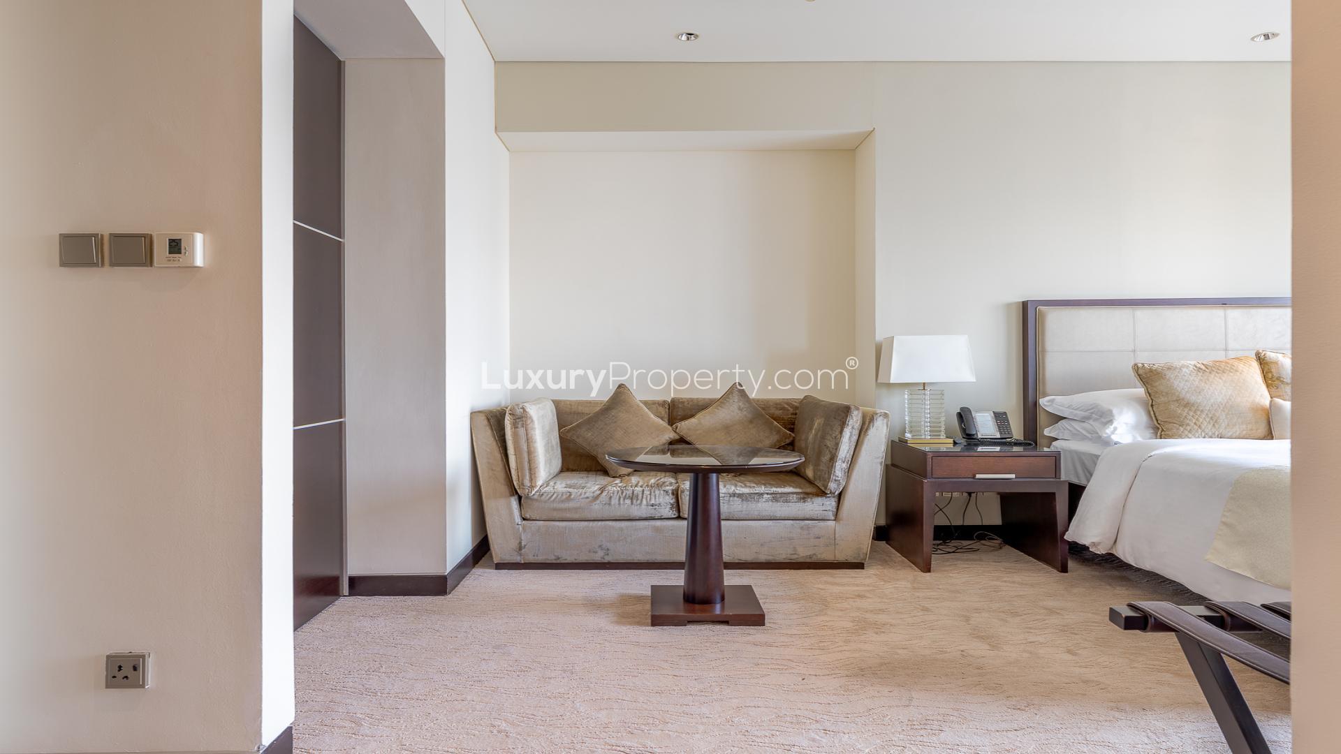 Premium studio apartment interior with marina view at JW Marriott, Dubai Marina